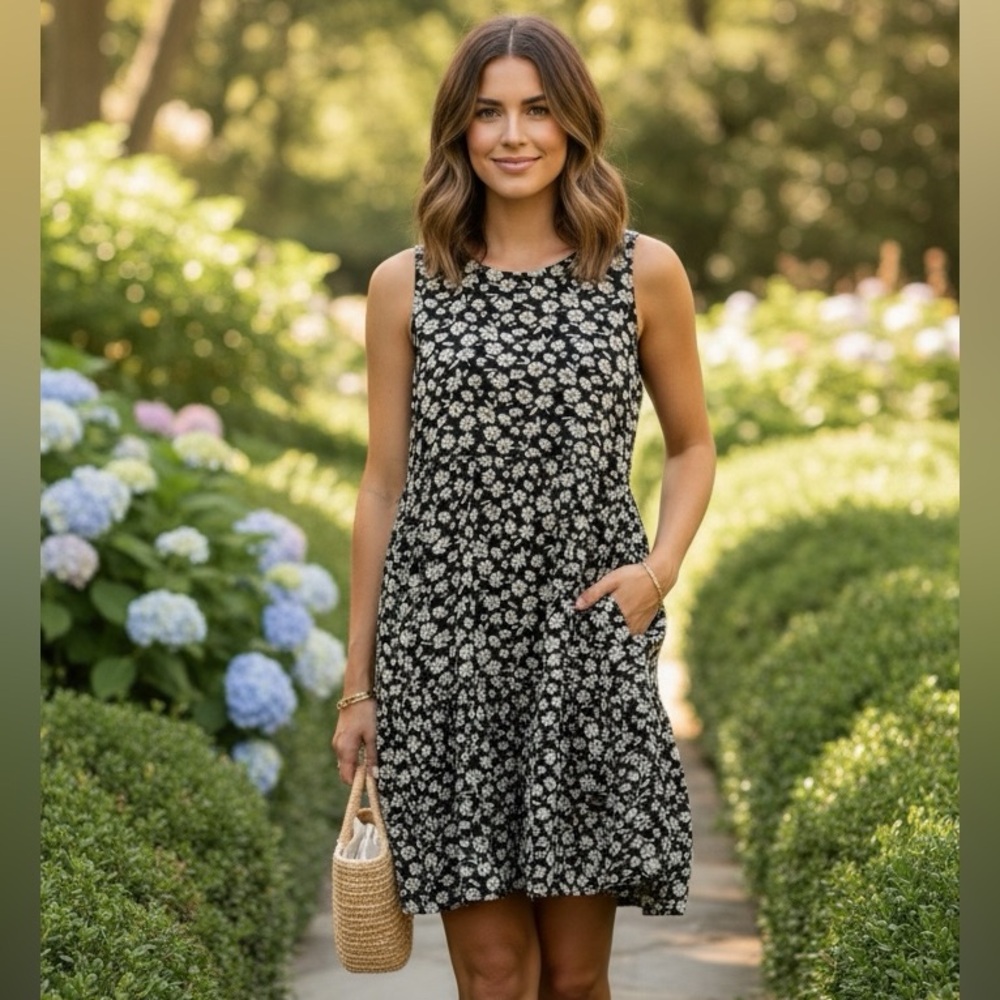 NWT American Eagle Tie-Back Midi Dress Black Floral Size M